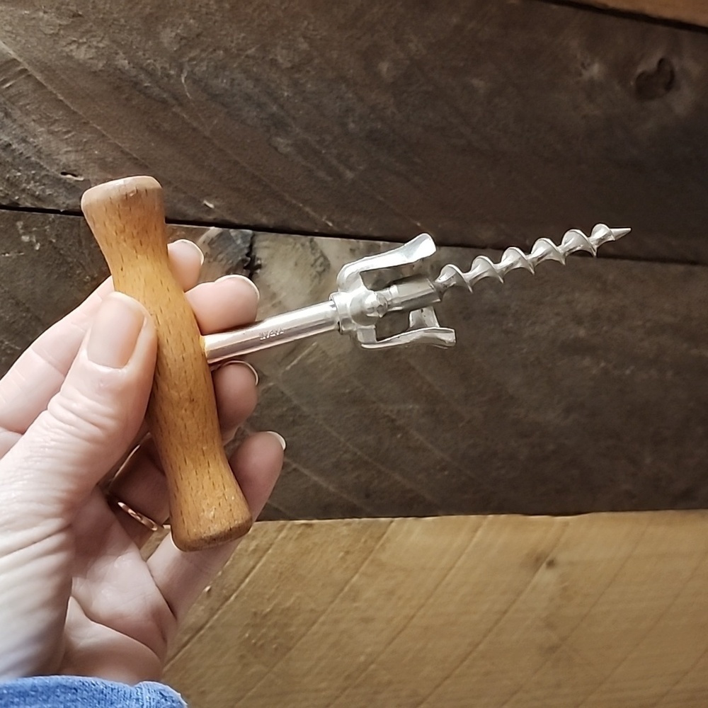 Vintage wood handle pull corkscrew